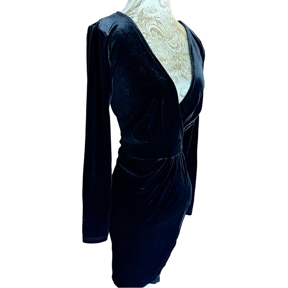 Hot Miami Styles Black Velvet Long Sleeve Dress Sexy Stretch Cocktail Large - Picture 6 of 6